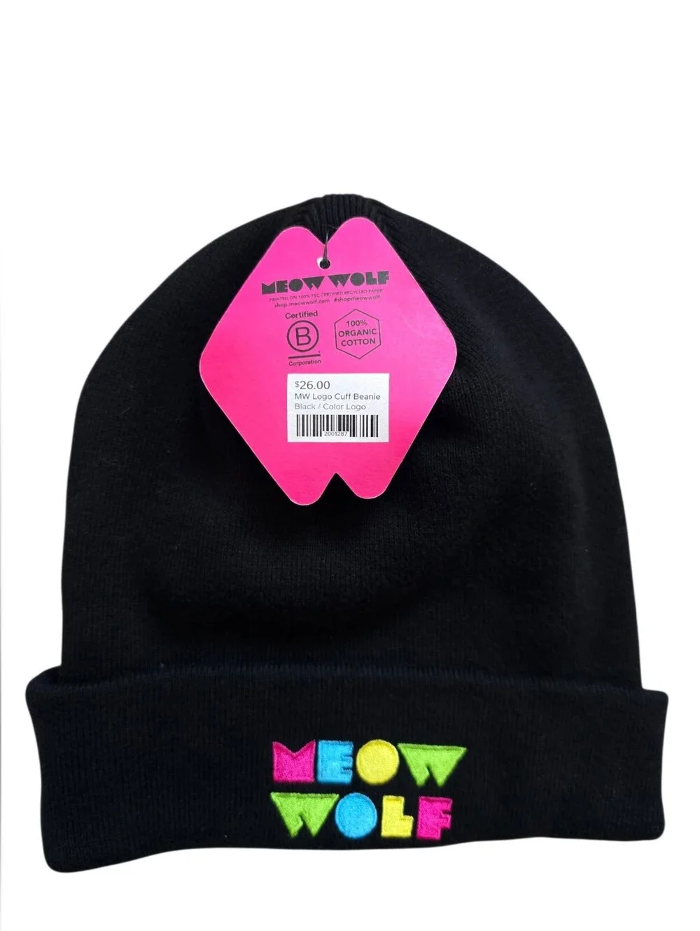 Meow Wolf Cuff Beanie Adult One Size Black Neon Logo Ski Cap New With Tags